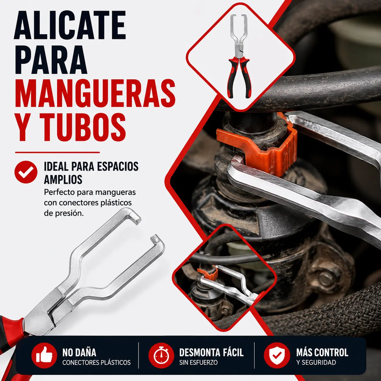 Clampix® kit de 4 herramientas especializadas para desmontar mangueras, abrazaderas y conexiones automotrices