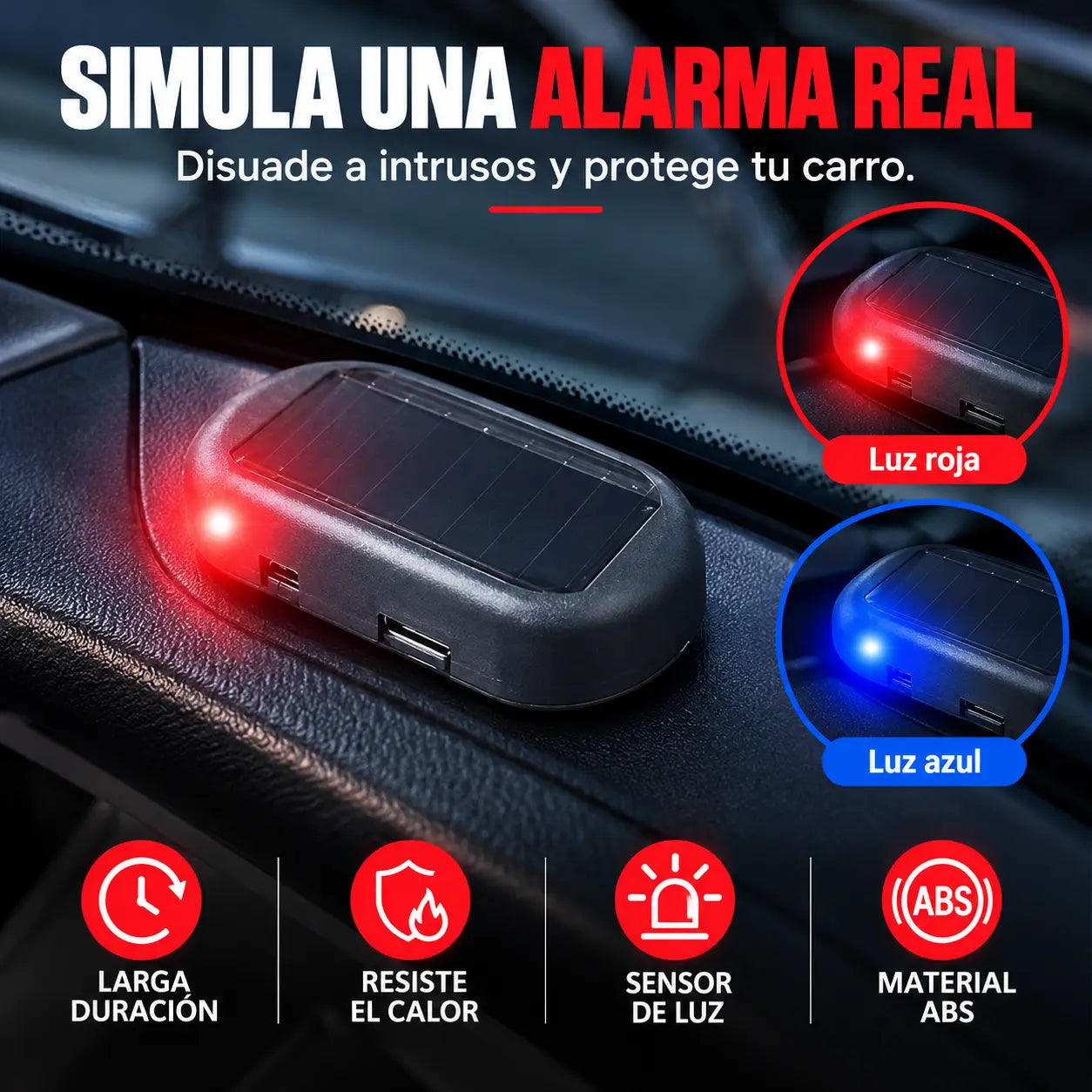 VIGLUX® | Luz Solar Antirrobo con Apariencia Policial para Carros