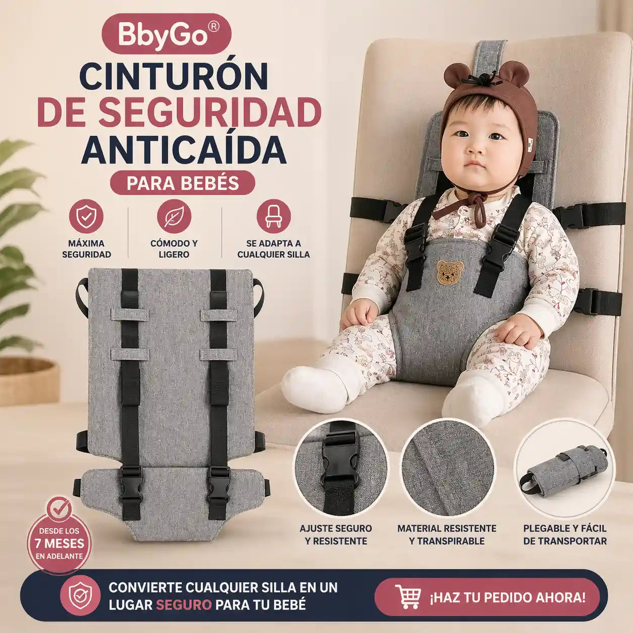 BbyGo®  Cinturon De Seguridad Anticaída Para Bebes, Cinturón de seguridad para aprender a sentarse y alimentación