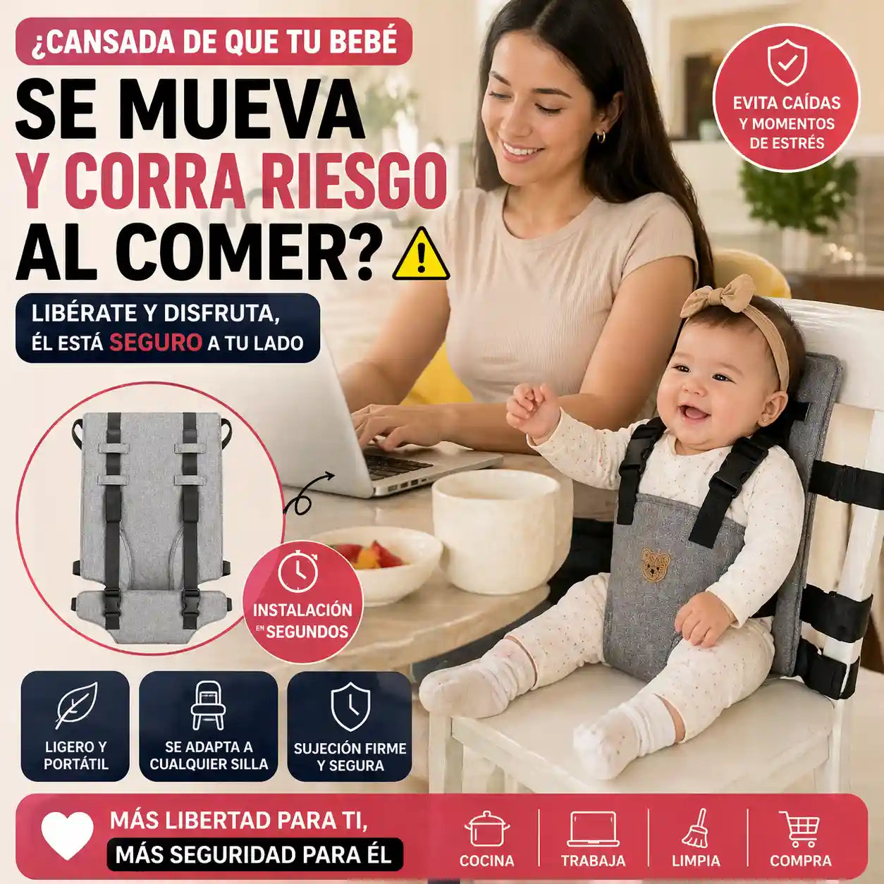 BbyGo®  Cinturon De Seguridad Anticaída Para Bebes, Cinturón de seguridad para aprender a sentarse y alimentación
