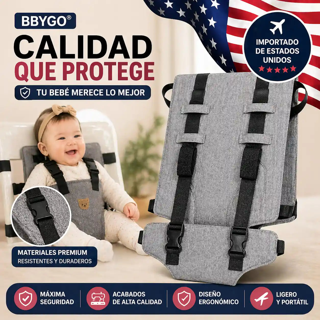 BbyGo®  Cinturon De Seguridad Anticaída Para Bebes, Cinturón de seguridad para aprender a sentarse y alimentación