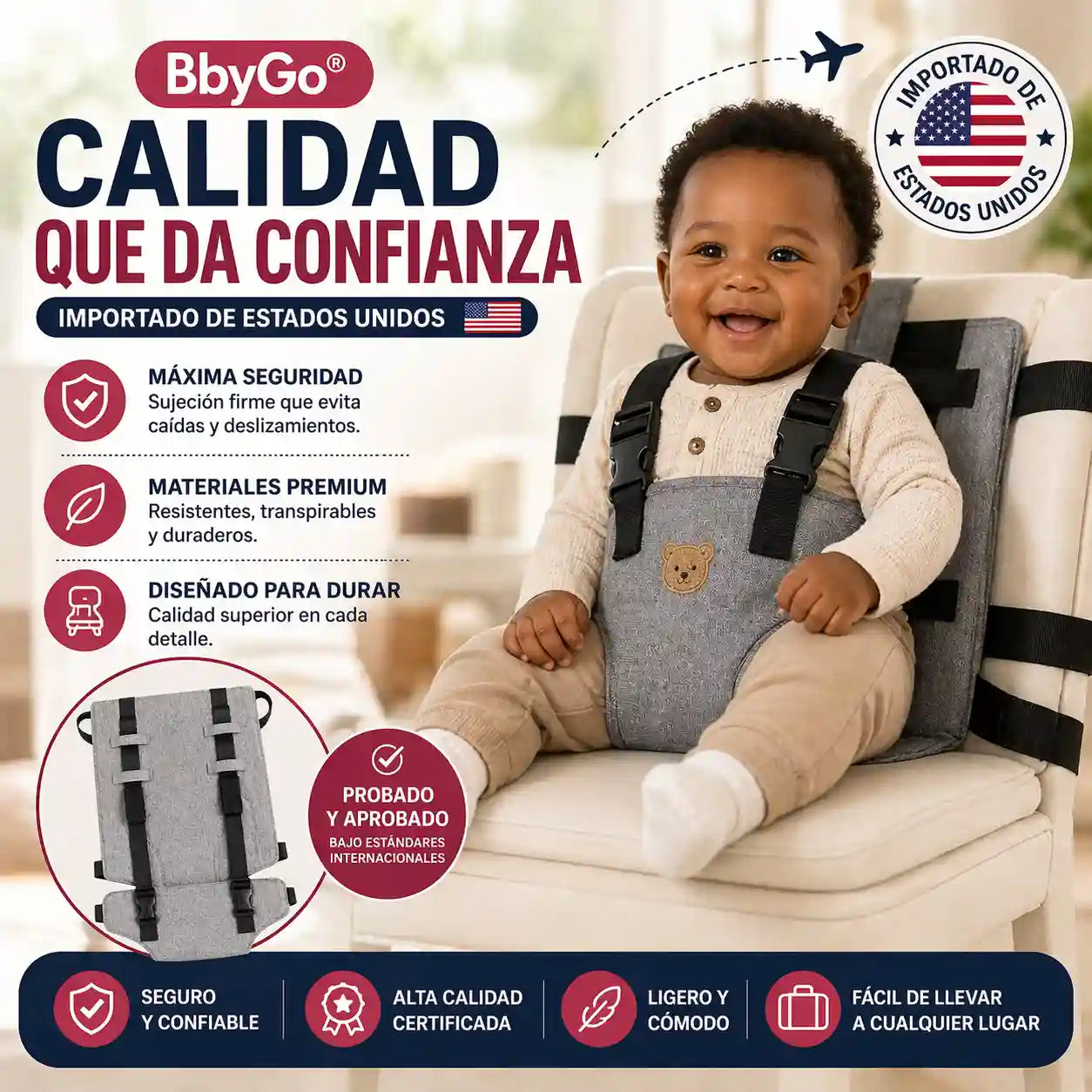 BbyGo®  Cinturon De Seguridad Anticaída Para Bebes, Cinturón de seguridad para aprender a sentarse y alimentación