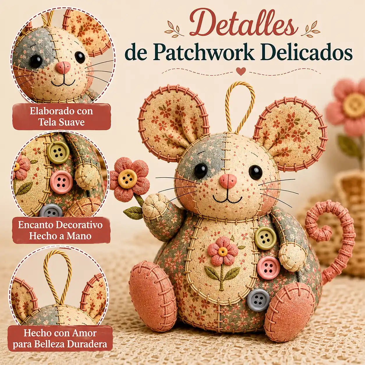 Mousy® Kit de costura artesanal DIY / Crea tu propio ratoncito decorativo mientras te relajas, paso a paso.