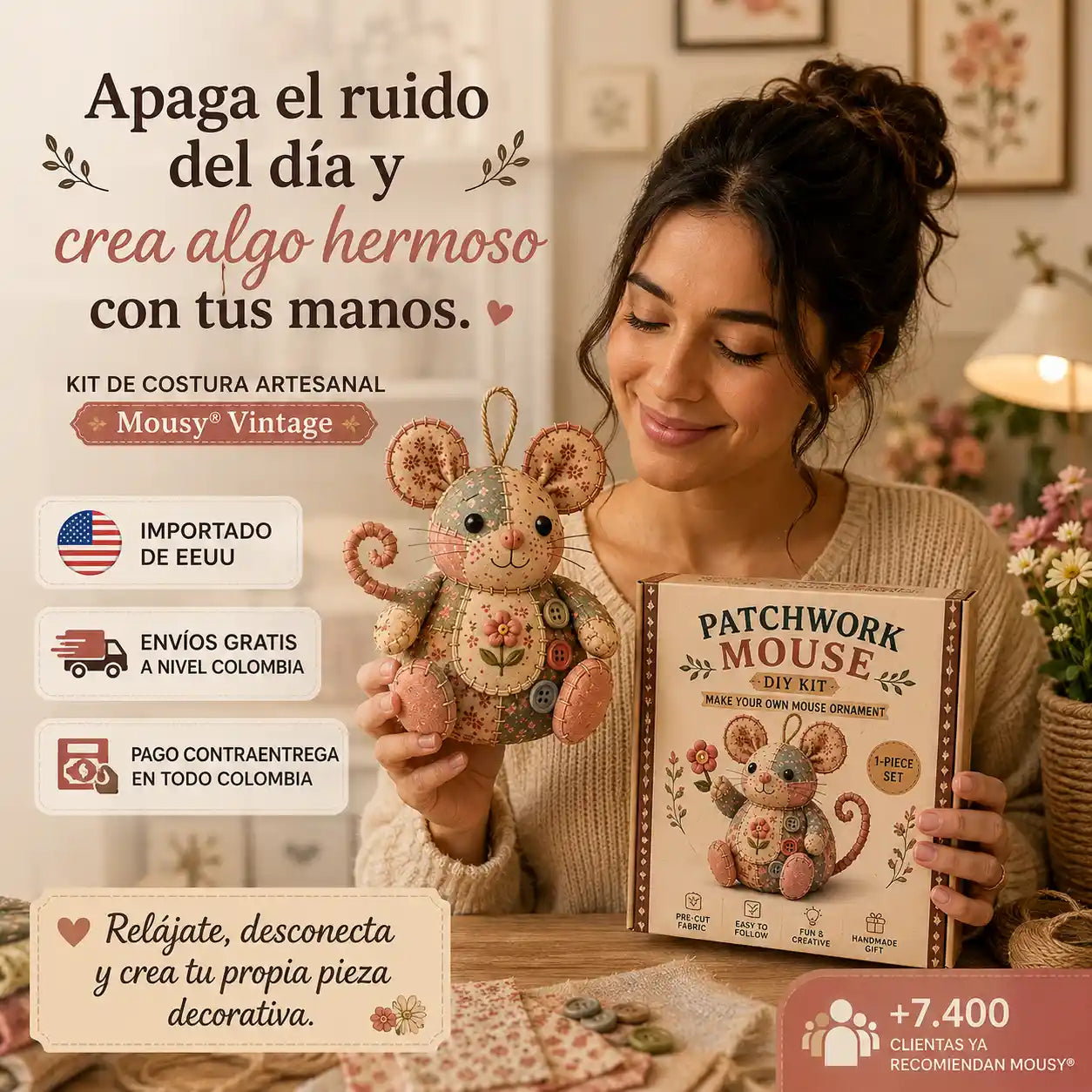 Mousy® Kit de costura artesanal DIY / Crea tu propio ratoncito decorativo mientras te relajas, paso a paso.