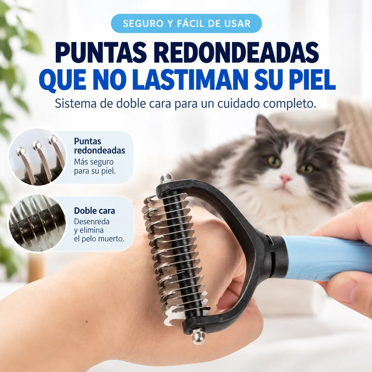 FURIX® | Cepillo Deslanador 3 en 1 para Perros y Gatos, Retira el pelo muerto, Desenreda y Peina.