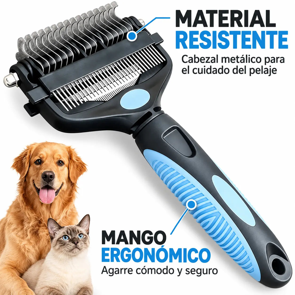 FURIX® | Cepillo Deslanador 3 en 1 para Perros y Gatos, Retira el pelo muerto, Desenreda y Peina.