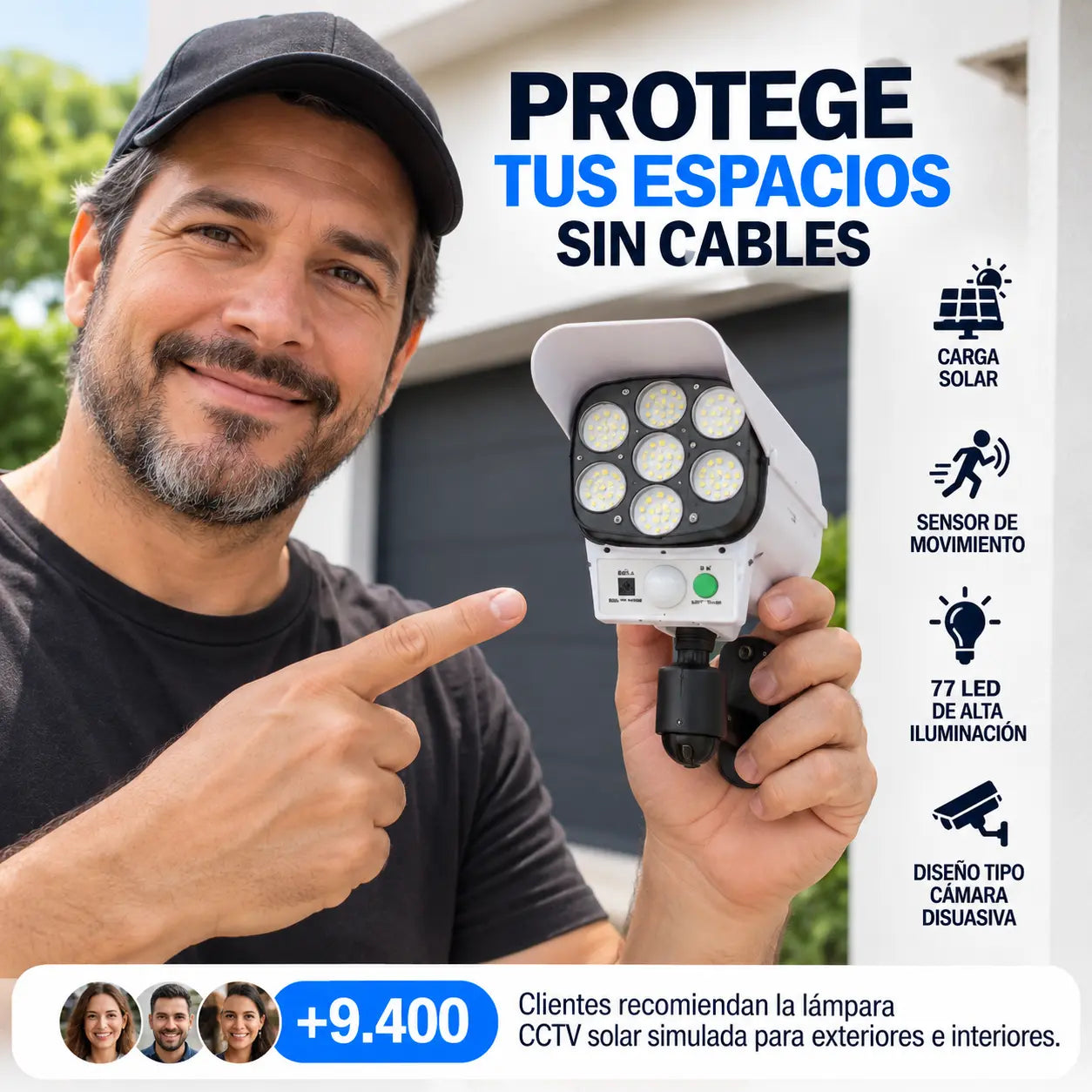 SENTRIX® Lampara Solar Camara CCTV Falsa Sensor 77 Led