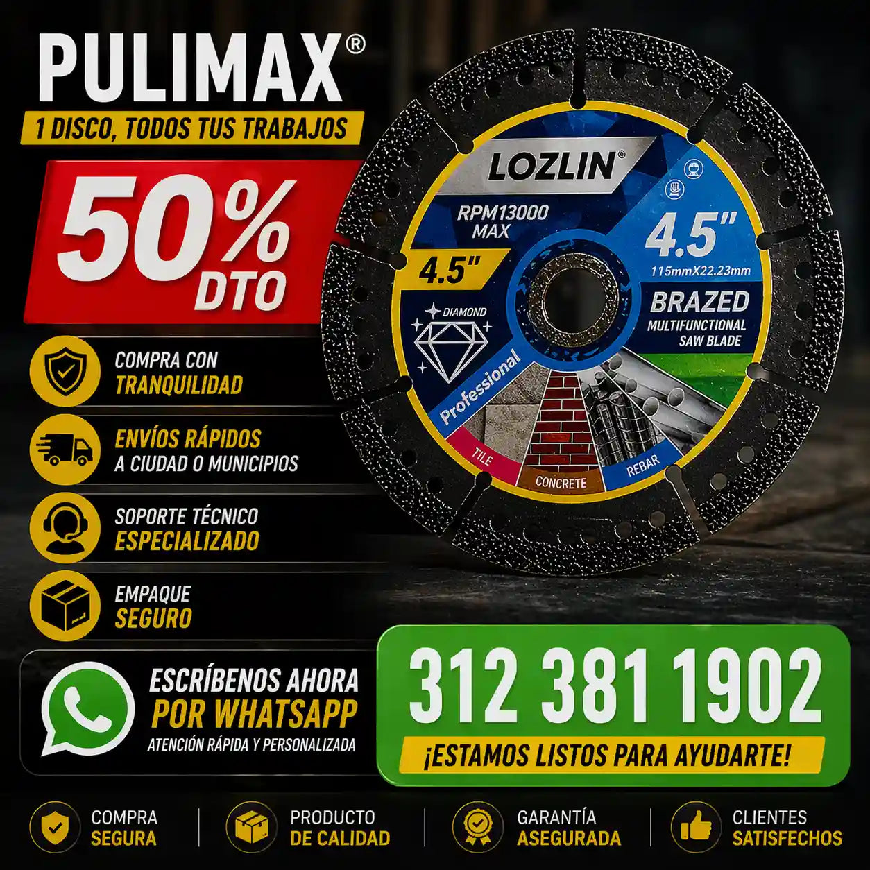 Pulimax® Disco Diamantado Multiuso 4.5"