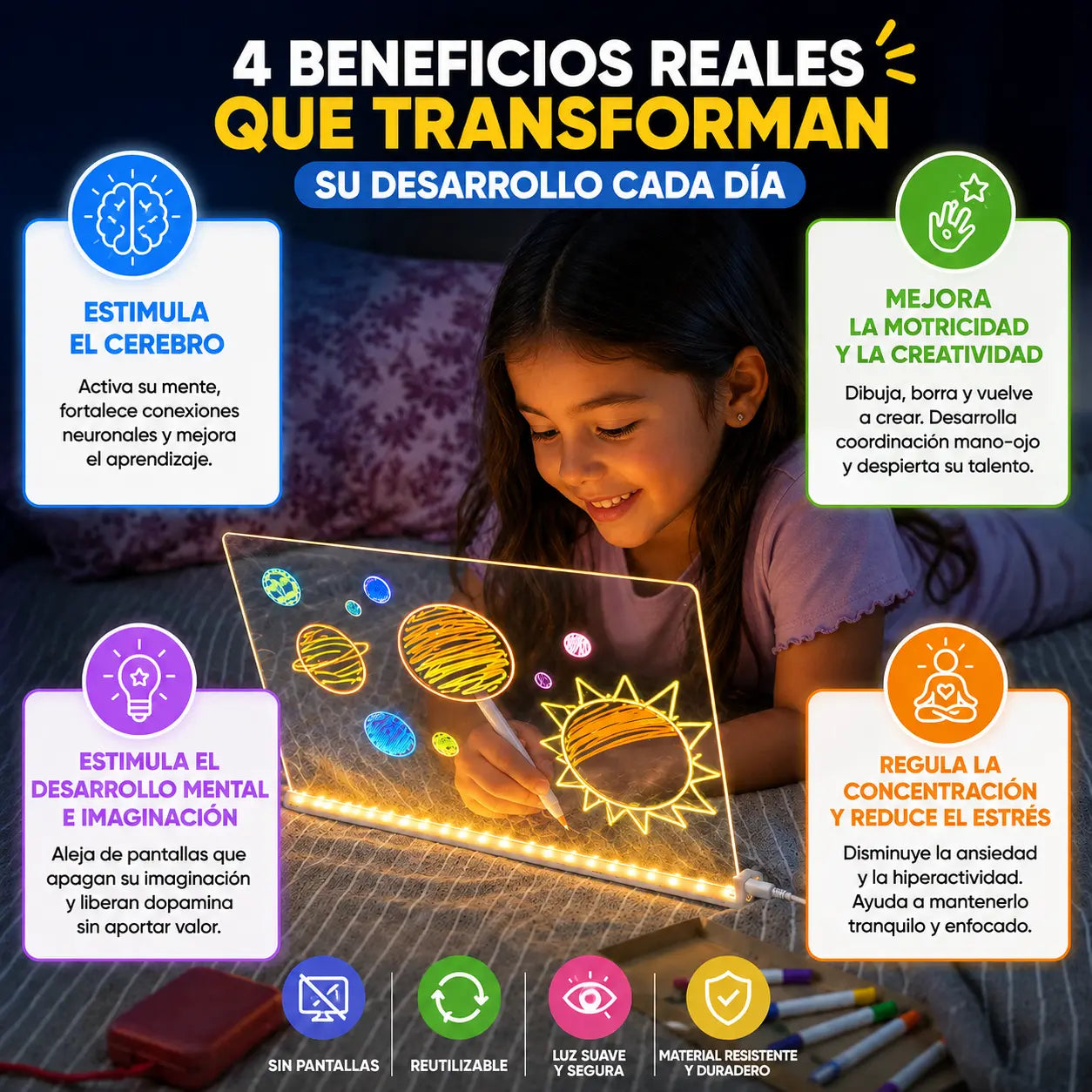 NEONIX®  Pizarra de dibujo LED luminosa para niños