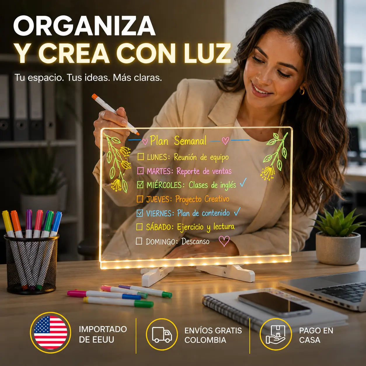 NEONIX®  Pizarra de dibujo LED luminosa para niños