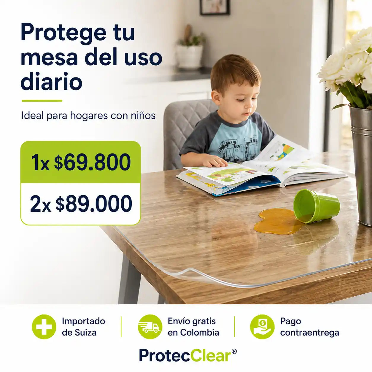ProtecClear® Mantel Transparente Proteccion Invisible para mesas y Encimeras, Protección impermeable contra manchas y arañazos para cualquier superficie.