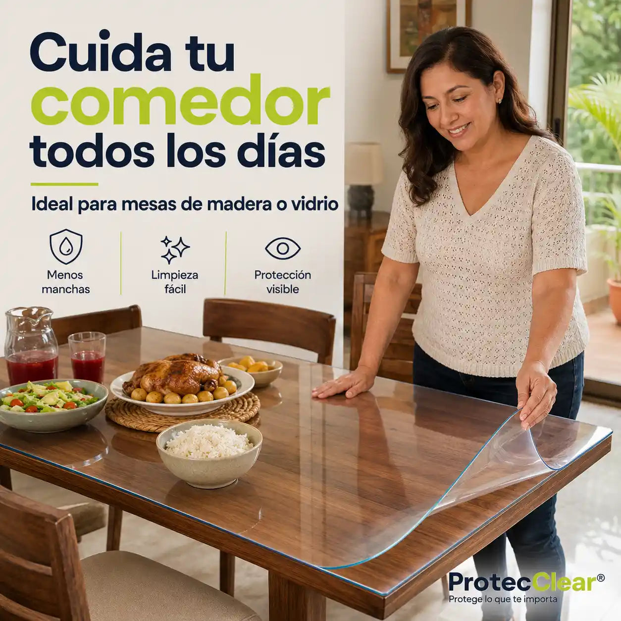 ProtecClear® Mantel Transparente Proteccion Invisible para mesas y Encimeras, Protección impermeable contra manchas y arañazos para cualquier superficie.