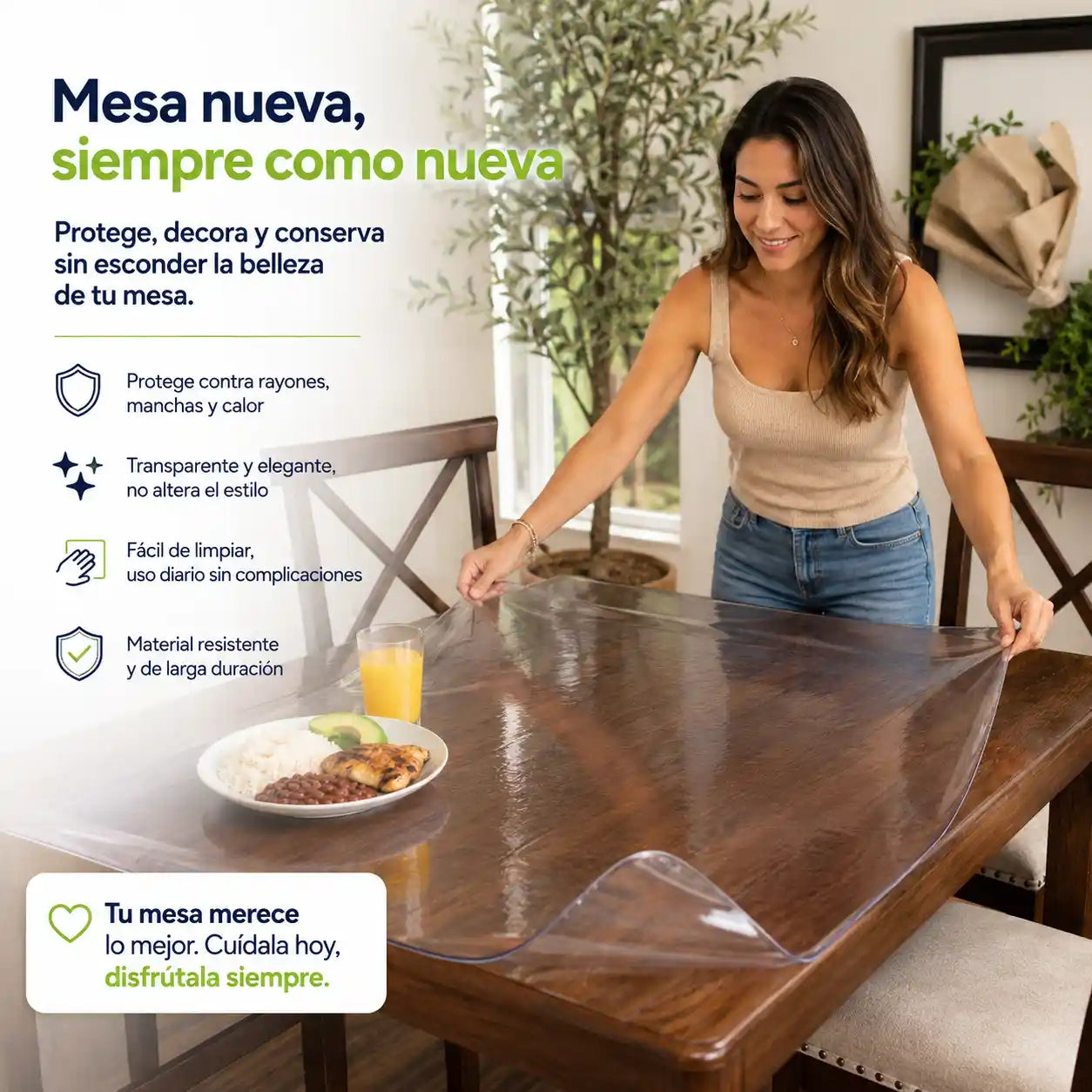 ProtecClear® Mantel Transparente Proteccion Invisible para mesas y Encimeras, Protección impermeable contra manchas y arañazos para cualquier superficie.