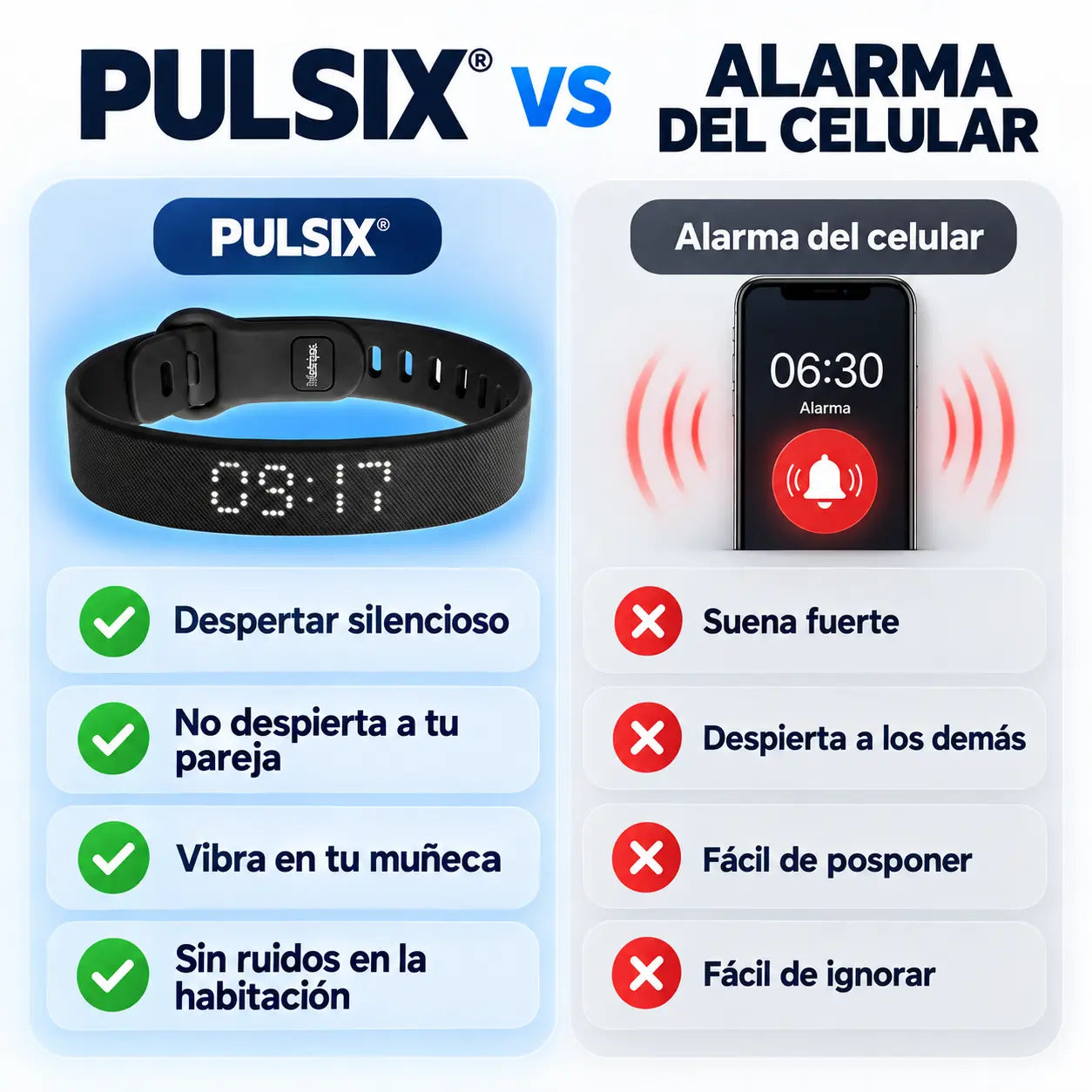 PULSIX® Despertador de Muñeca con Vibración + cargador magnético