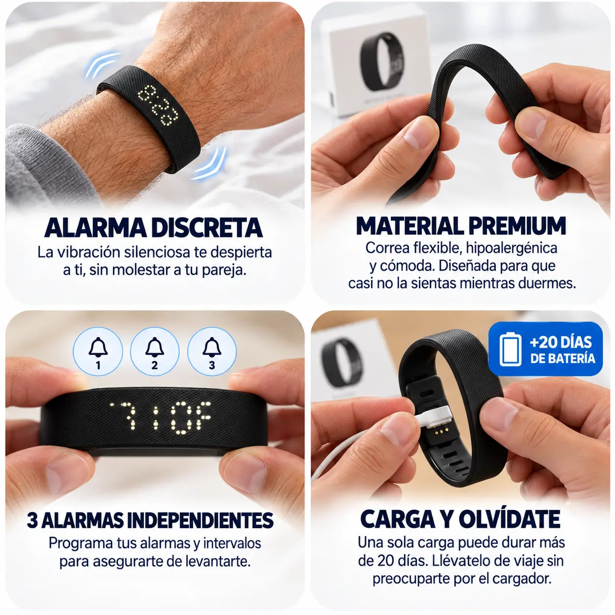 PULSIX® Despertador de Muñeca con Vibración + cargador magnético