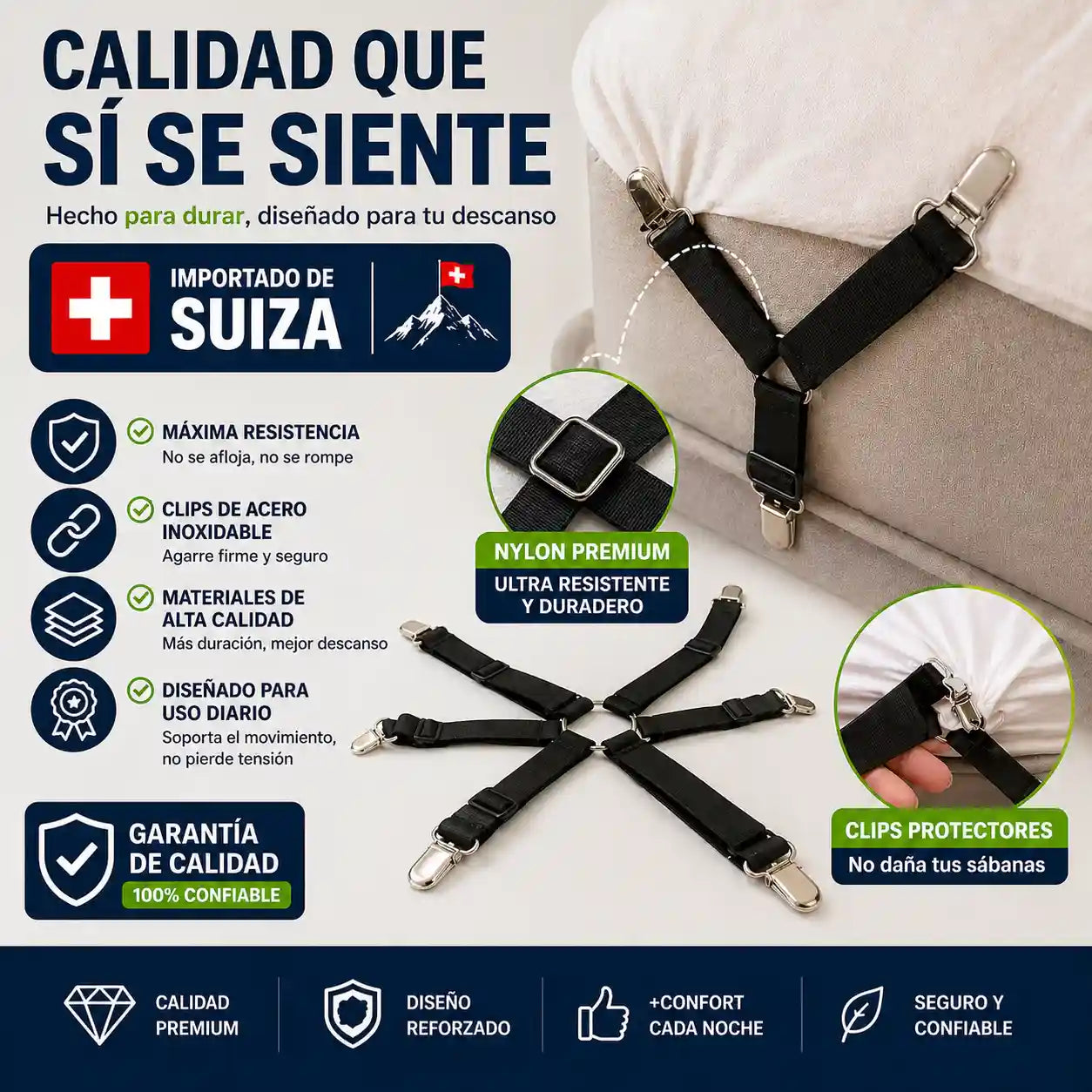 TENSABED® Sujetador Tensor Sabanas Cama 6 Lados
