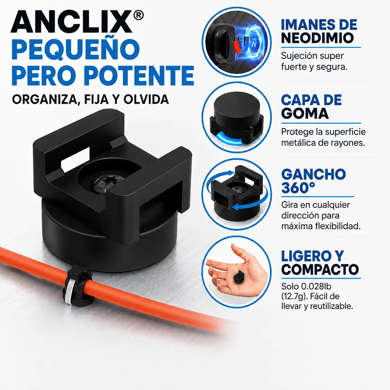 Anclix® — Bases Magnéticas para Organizar Cableado sin Perforar