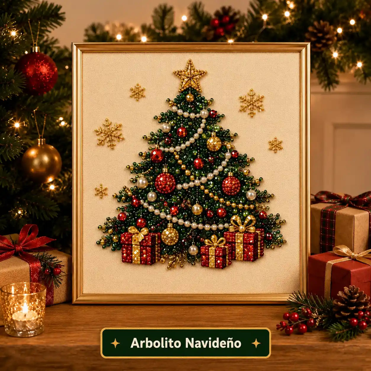 PerlArt® Kit de manualidades navideñas con perlas para crear un cuadro decorativo brillante paso a paso