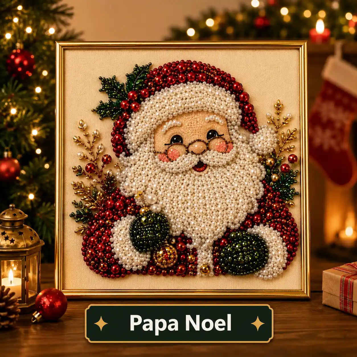 PerlArt® Kit de manualidades navideñas con perlas para crear un cuadro decorativo brillante paso a paso