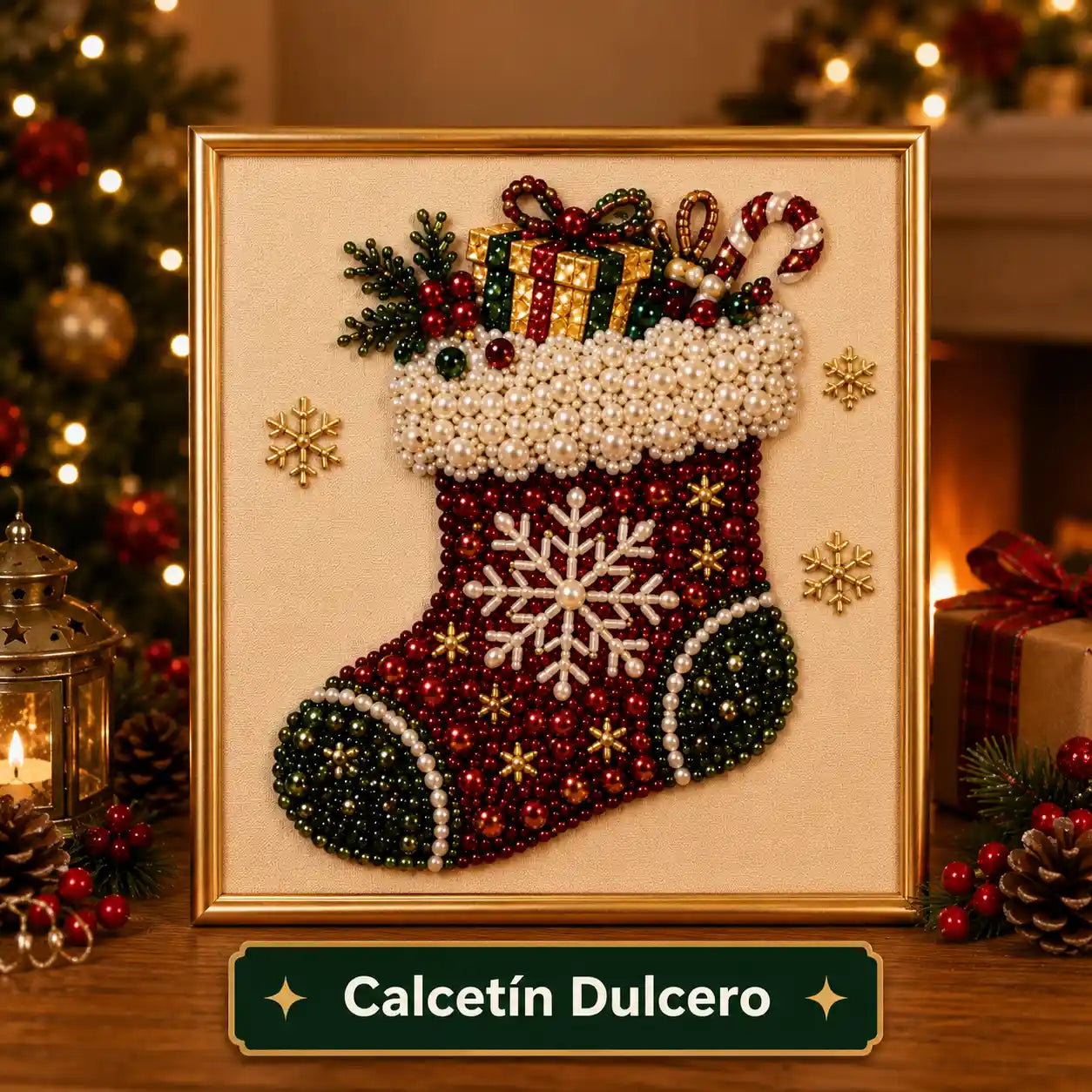 PerlArt® Kit de manualidades navideñas con perlas para crear un cuadro decorativo brillante paso a paso