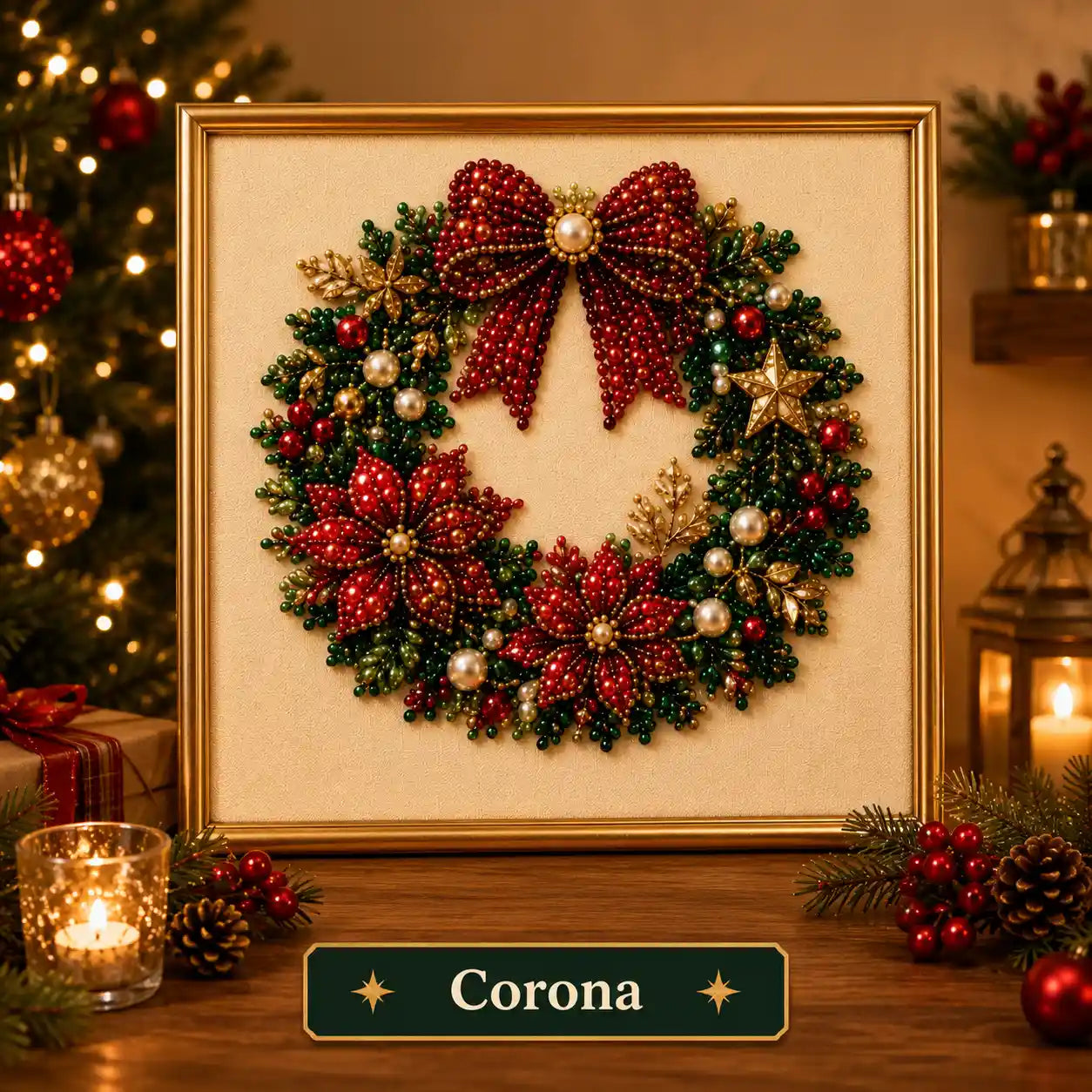 PerlArt® Kit de manualidades navideñas con perlas para crear un cuadro decorativo brillante paso a paso