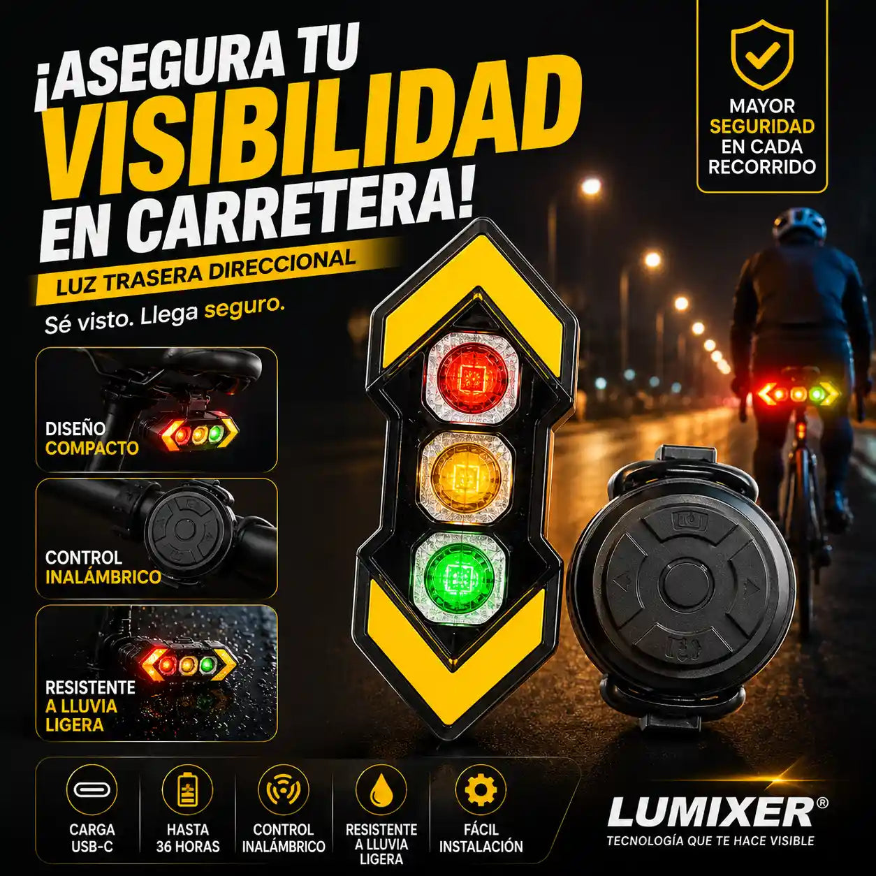 LUMIXER® Luces Direccionales Bicicleta Led Intermitentes 6 modos