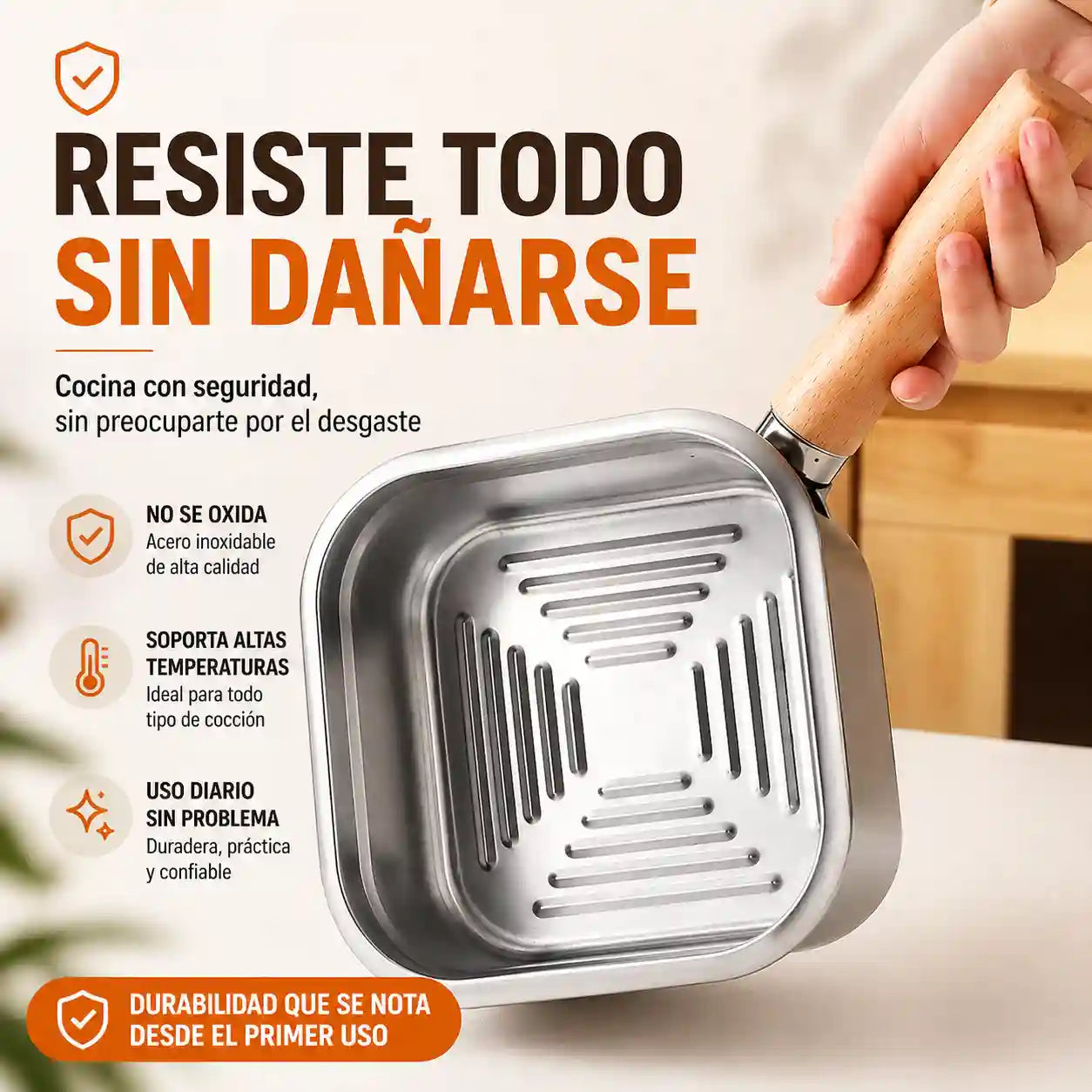 KITCHEF® Olla Cuadrada Acero Con Cesta Y Pinzas 2.5LT