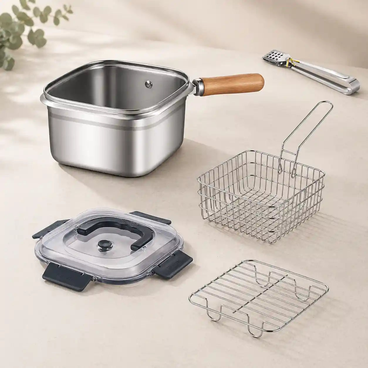 KITCHEF® Olla Cuadrada Acero Con Cesta Y Pinzas 2.5LT