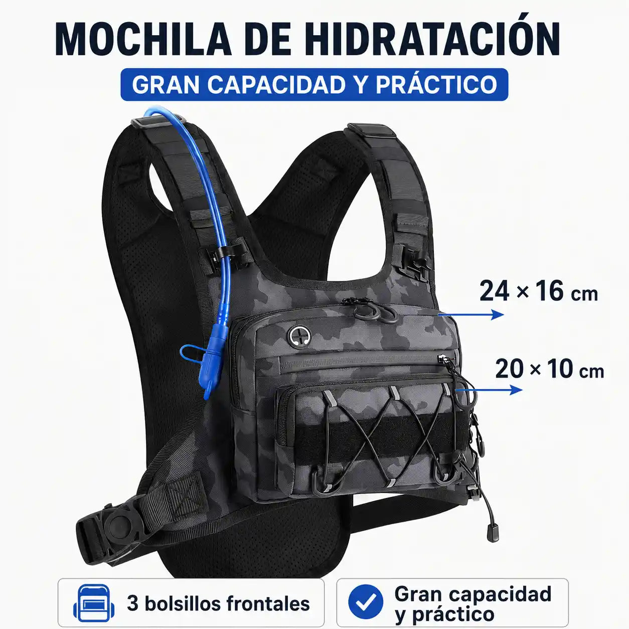 HydraRun® Chaleco de hidratación de 2 litros para correr, pedalear y explorar.