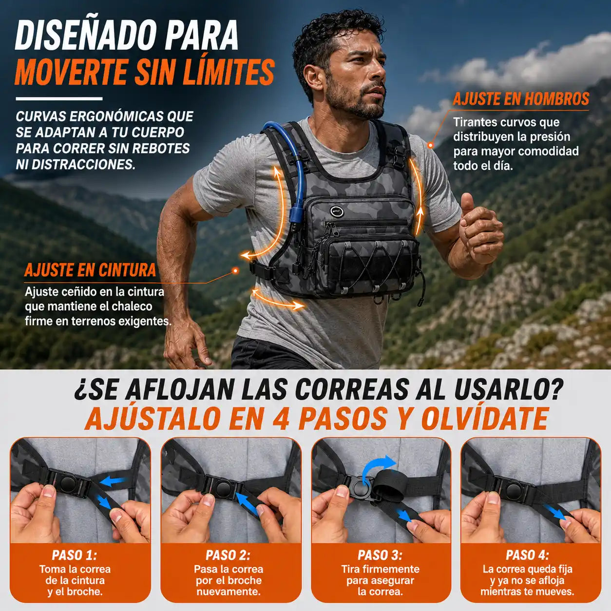 HydraRun® Chaleco de hidratación de 2 litros para correr, pedalear y explorar.