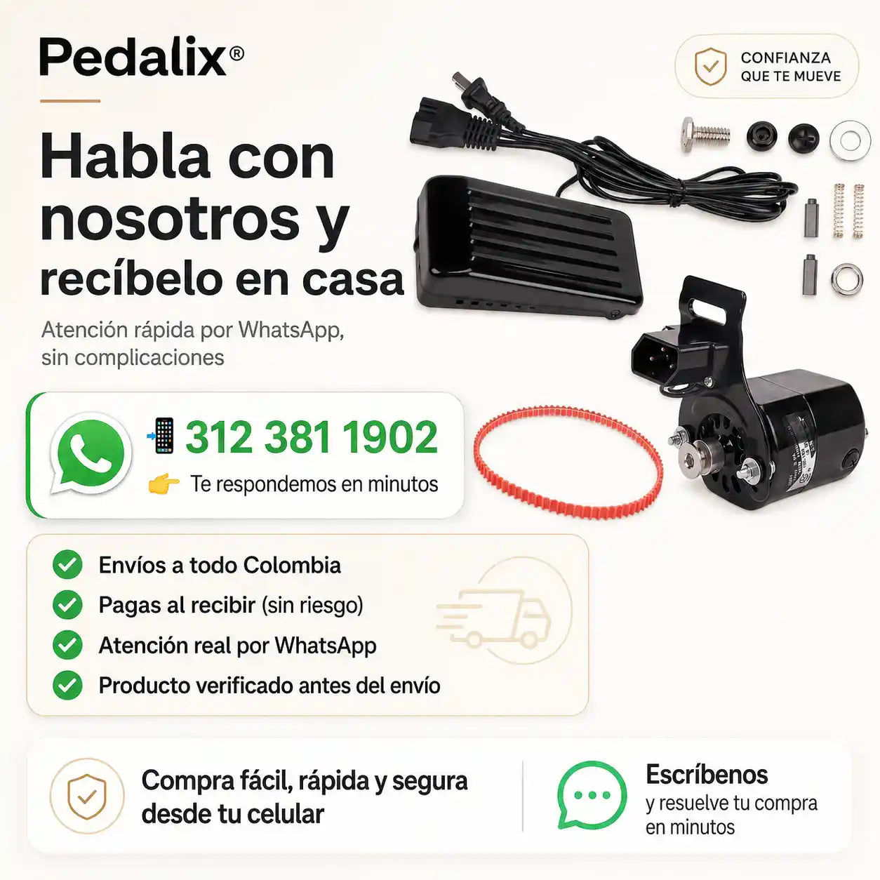 PEDALIX® kit de conversión de máquina de coser a motor eléctrico, reemplaza el accionamiento manual por un sistema eléctrico