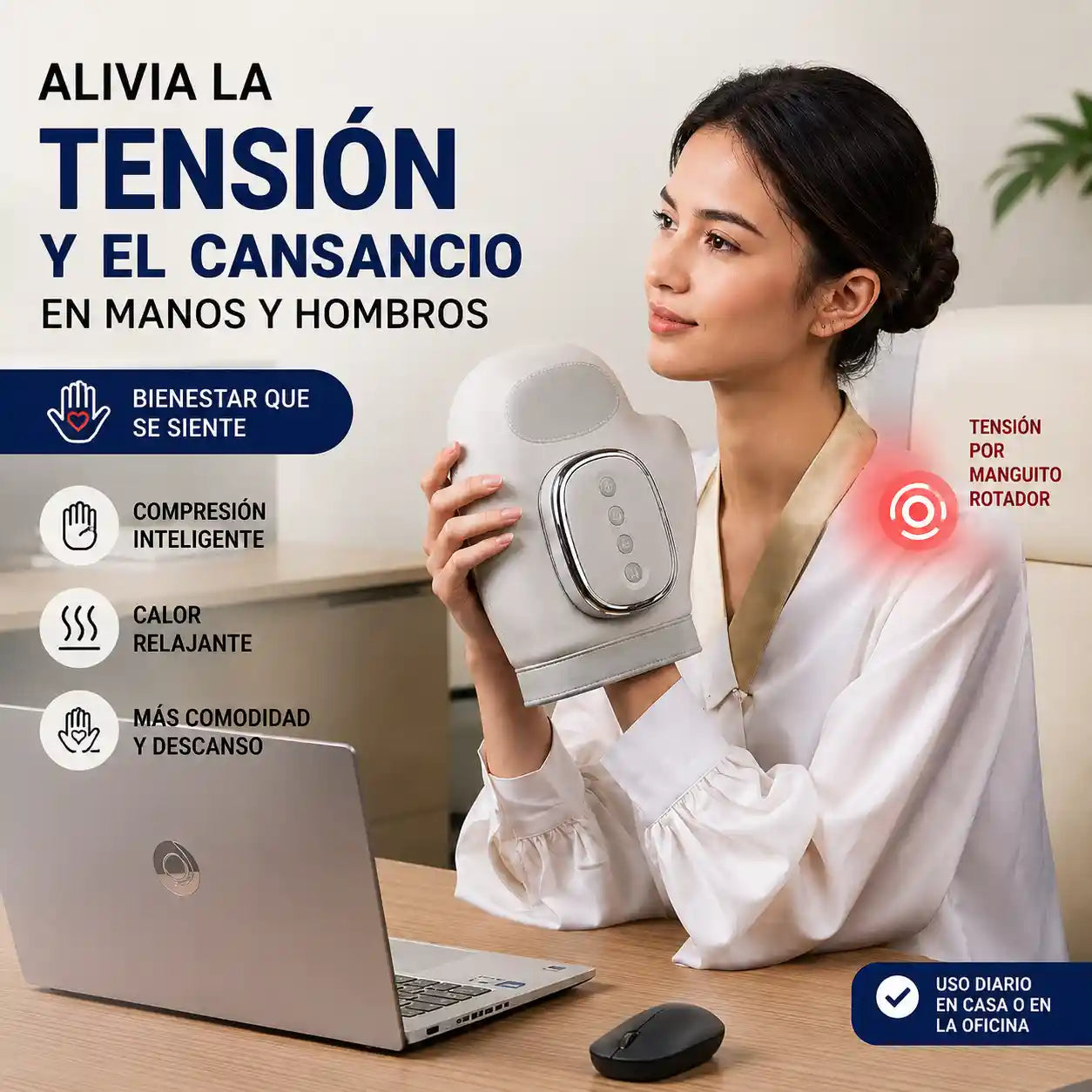 ZEREN® Masajeador de Manos con Compresión de Aire + Calor + Modos Ajustables