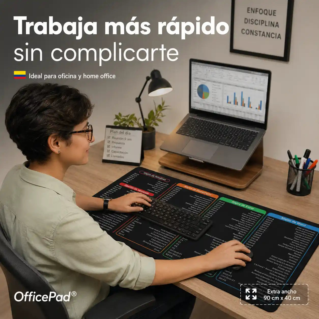 OfficePad® Pad Mouse Con Comandos - Tapete de escritorio con atajos de teclado para mouse