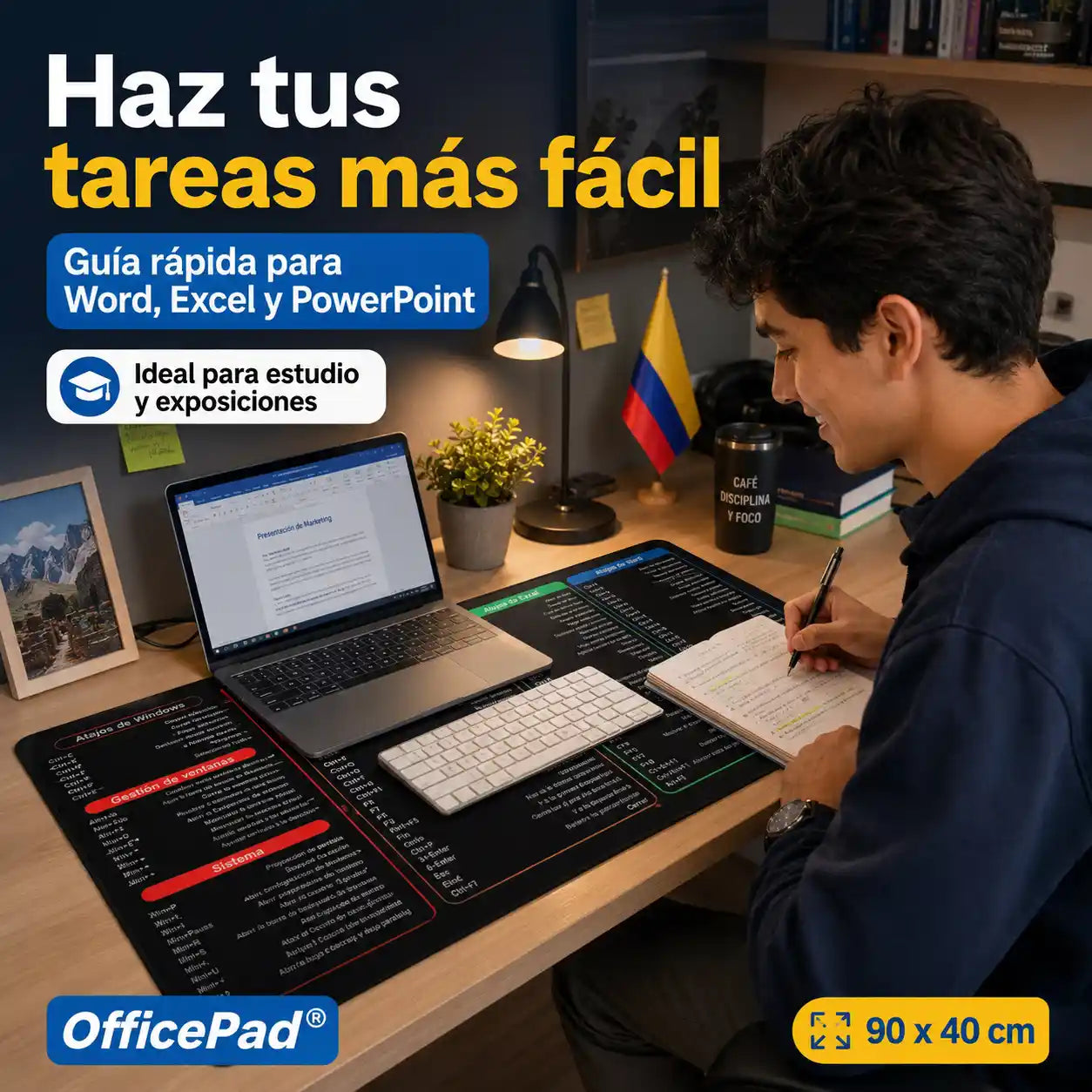 OfficePad® Pad Mouse Con Comandos - Tapete de escritorio con atajos de teclado para mouse