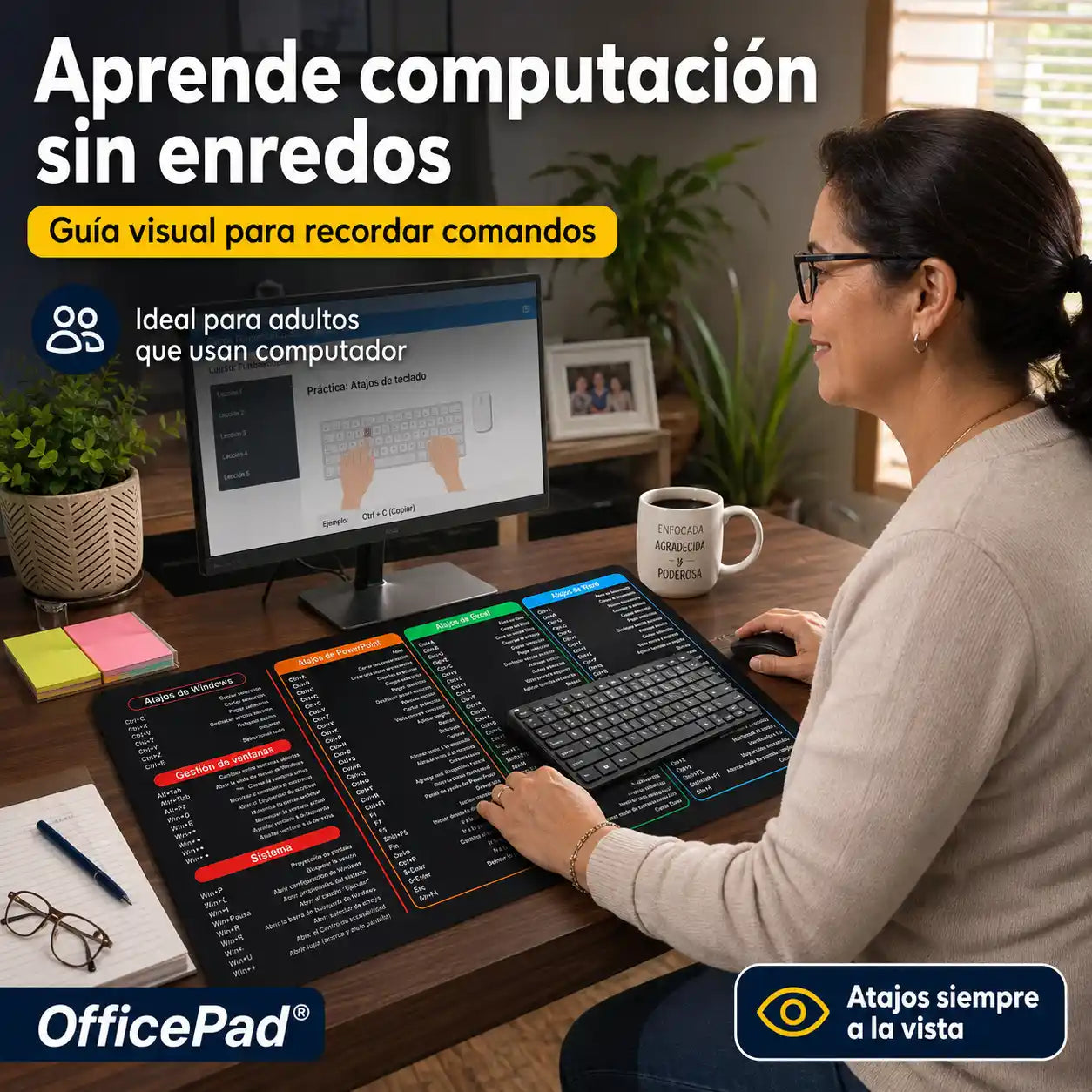 OfficePad® Pad Mouse Con Comandos - Tapete de escritorio con atajos de teclado para mouse