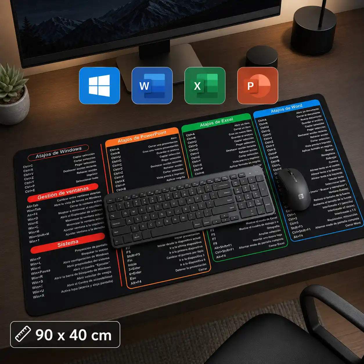 OfficePad® Pad Mouse Con Comandos - Tapete de escritorio con atajos de teclado para mouse