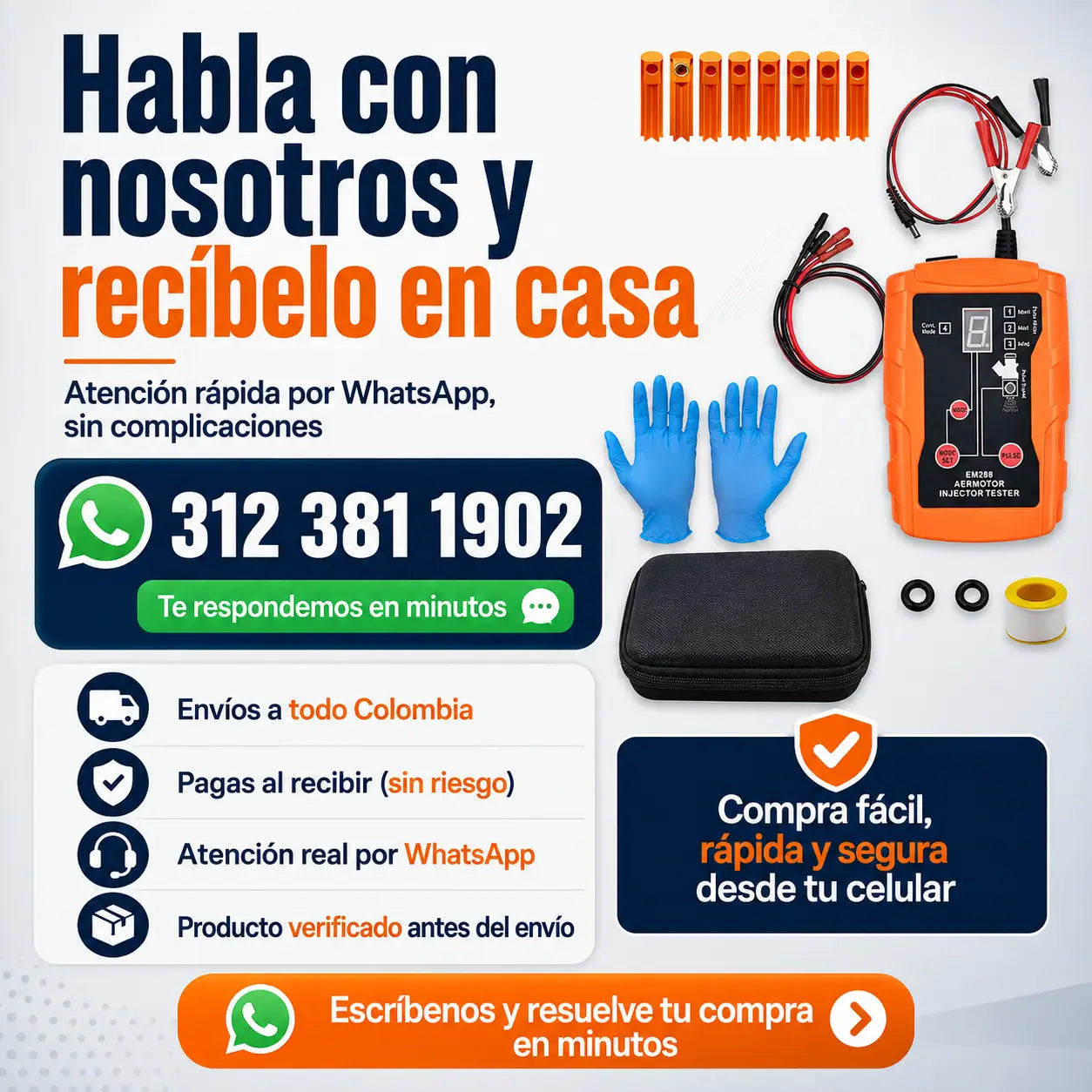 JetCheck® Probador universal de inyectores de combustible, herramienta de diagnóstico automotriz