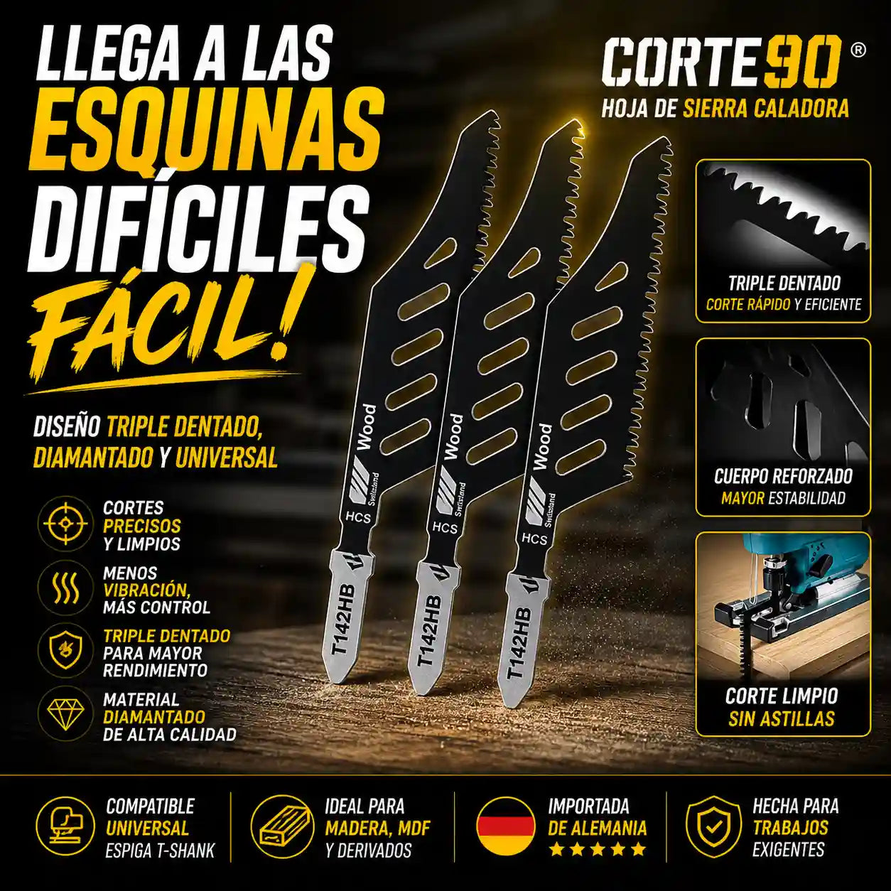 CORTE90® CUCHILLAS PARA SIERRAS CALADORAS DE 32MM DE ACERO UNIVERSAL