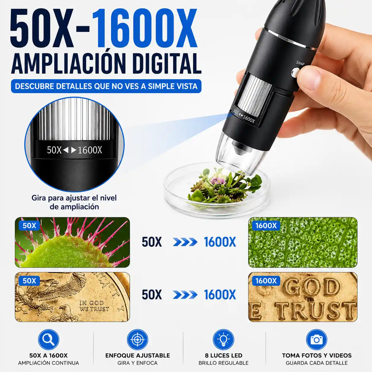Detallix® Microscopio Digital 1000x Usb Portatil