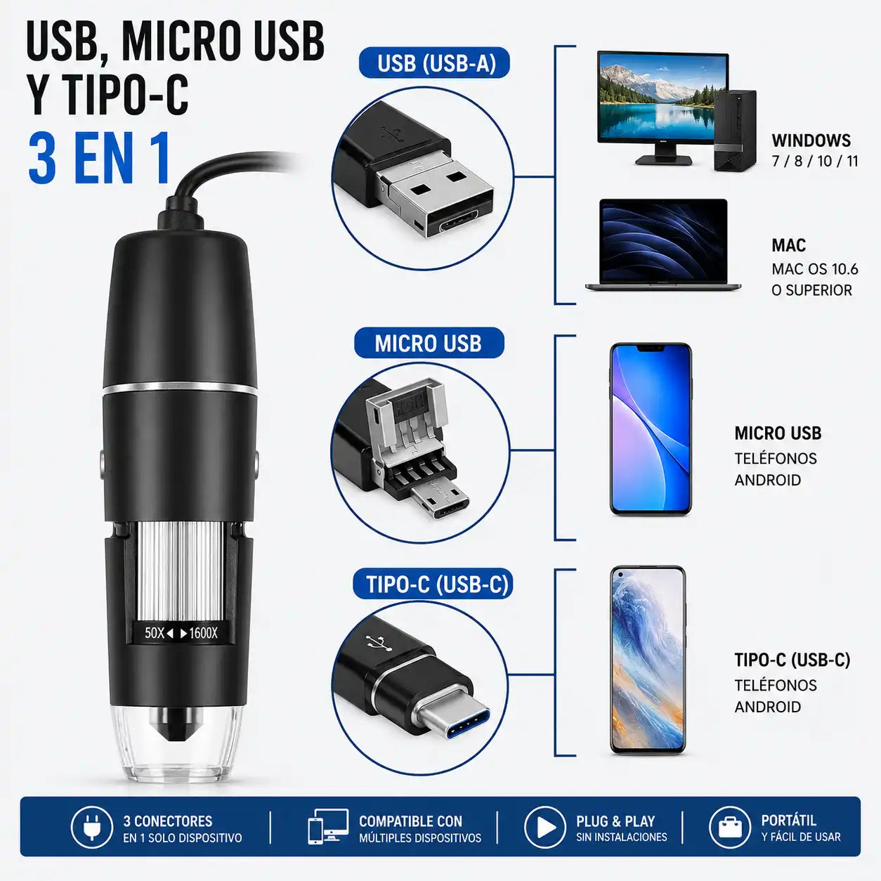 Detallix® Microscopio Digital 1000x Usb Portatil