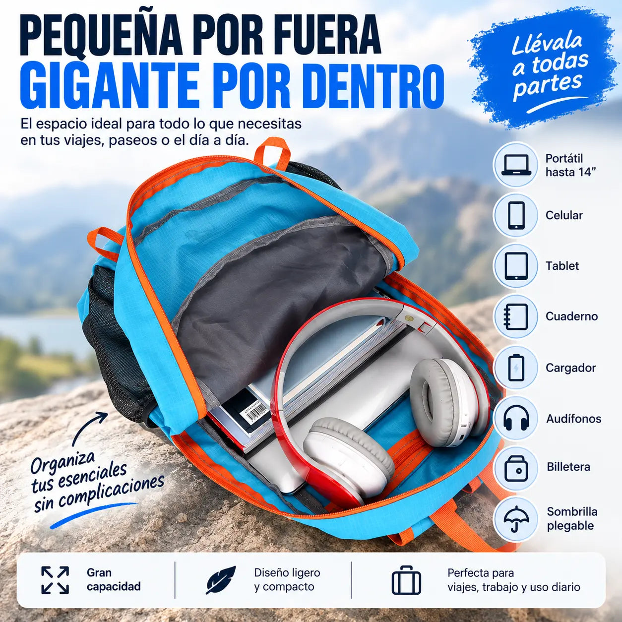 Foldix® | Mochila Plegable Impermeable para Viajes y Aventuras