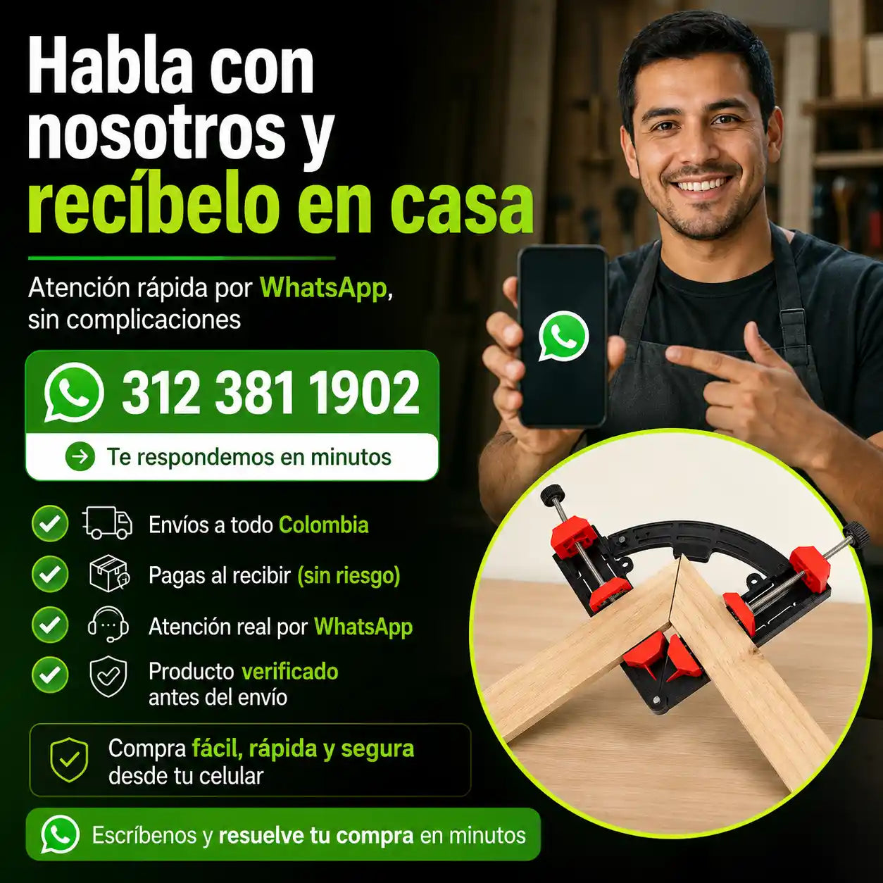 Ensamblix® Prensa Escuadra Ajustable Angular para Carpinteria