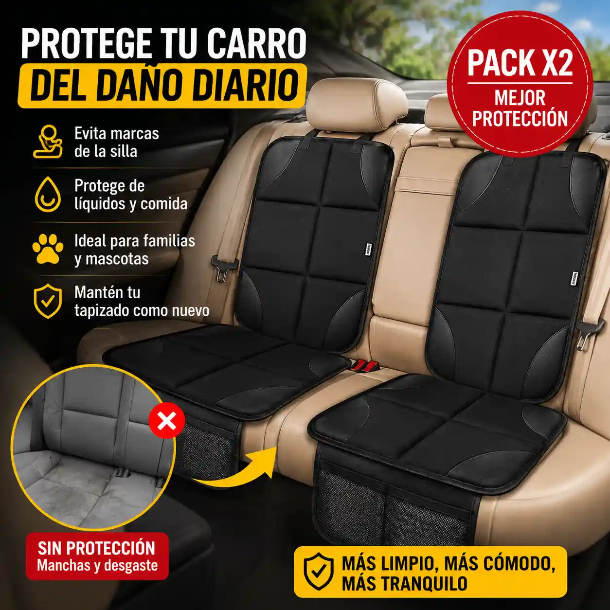 CARPROC® Protector de asiento de coche de cuero PU, alfombrillas Oxford para asiento de coche