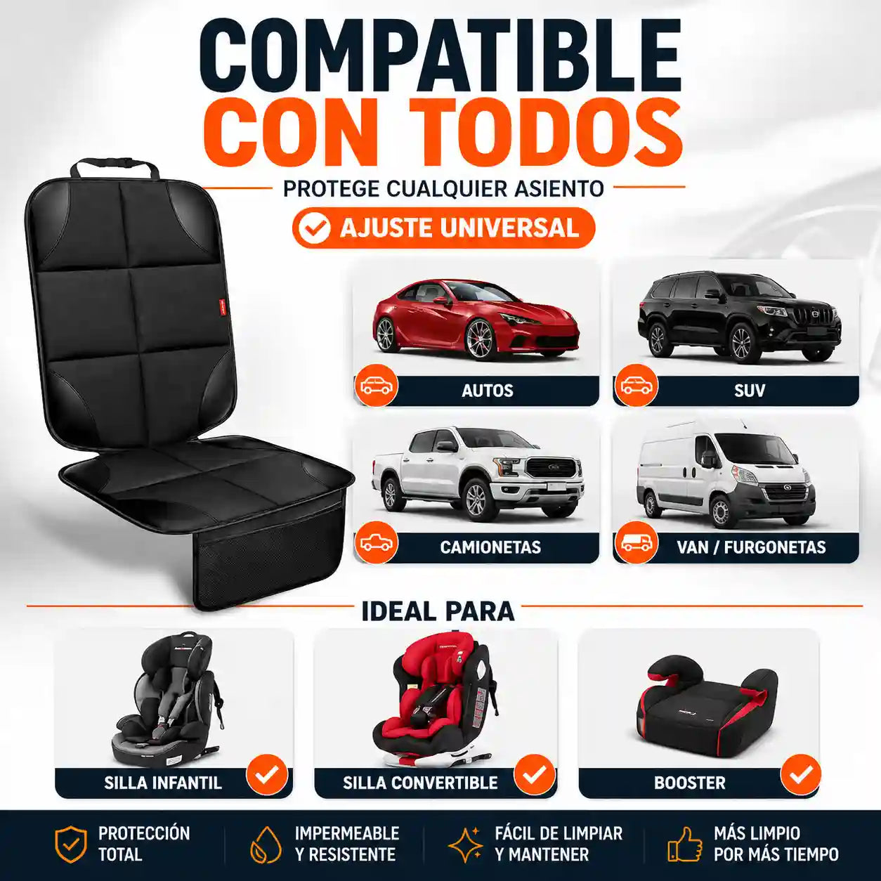 CARPROC® Protector de asiento de coche de cuero PU, alfombrillas Oxford para asiento de coche