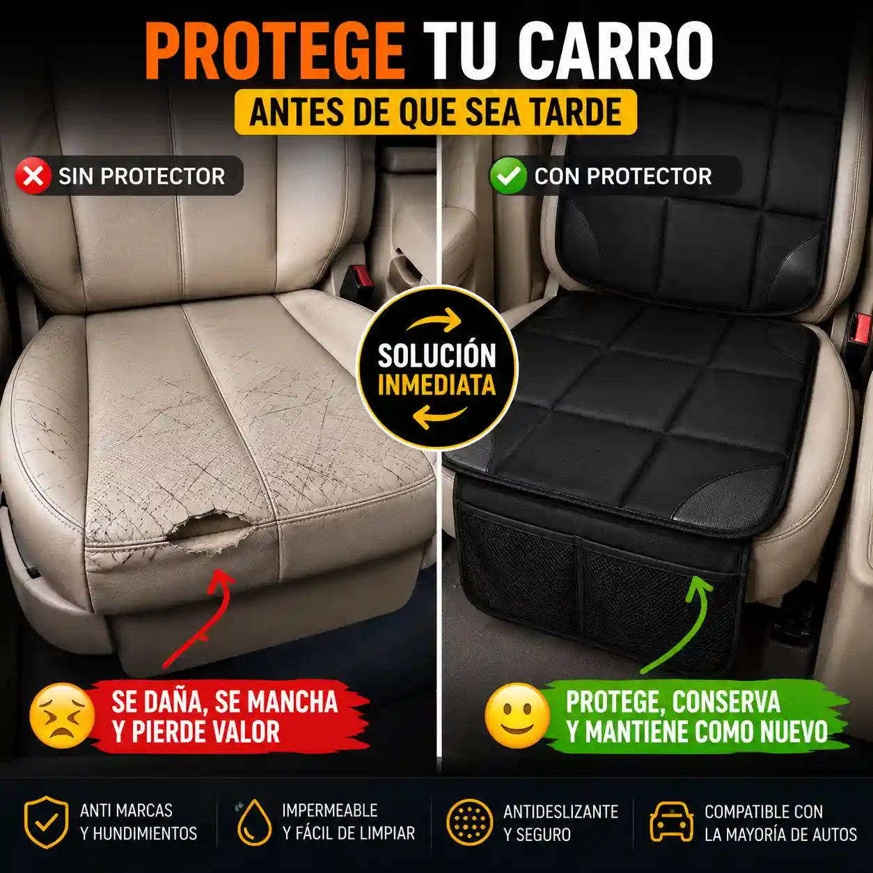 CARPROC® Protector de asiento de coche de cuero PU, alfombrillas Oxford para asiento de coche