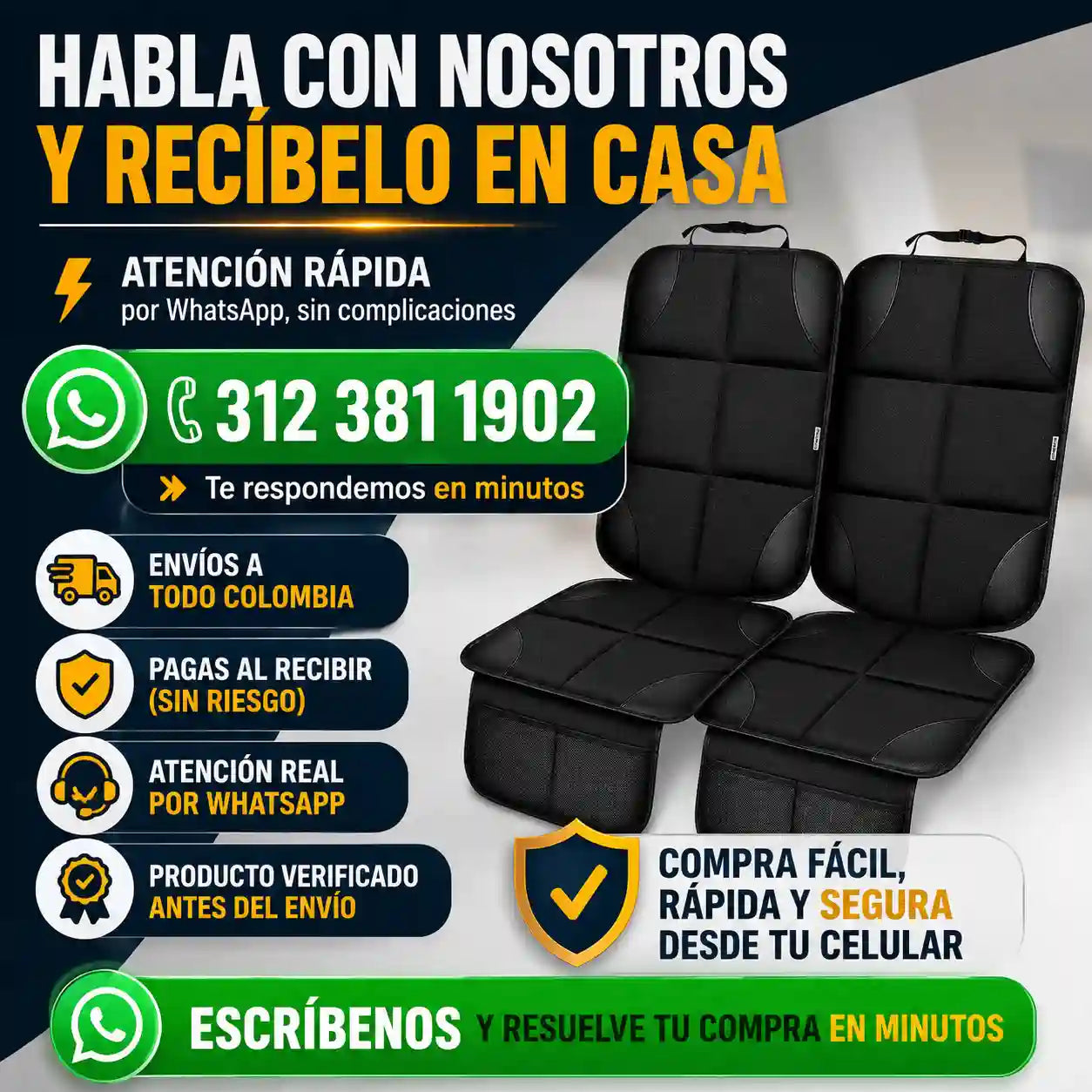 CARPROC® Protector de asiento de coche de cuero PU, alfombrillas Oxford para asiento de coche