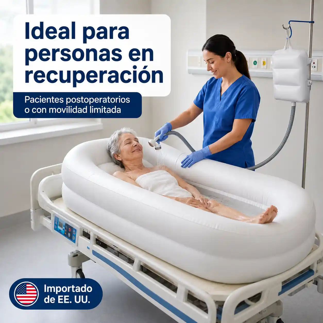 MediBath® Bañera de ducha inflable médica para baño en cama