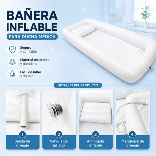 MediBath® Bañera de ducha inflable médica para baño en cama
