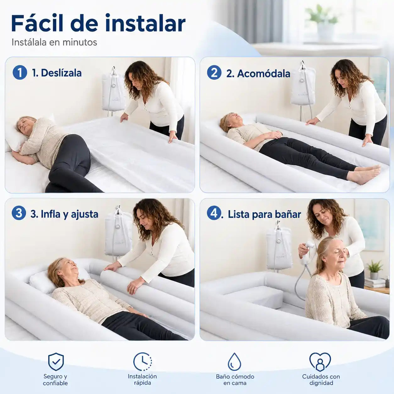 MediBath® Bañera de ducha inflable médica para baño en cama