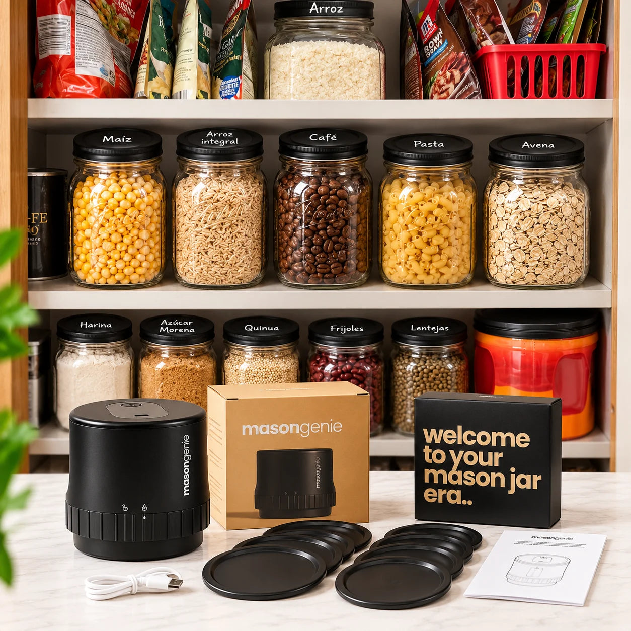 Mason Genie® | Kit de Sellado al Vacío para conservar alimentos